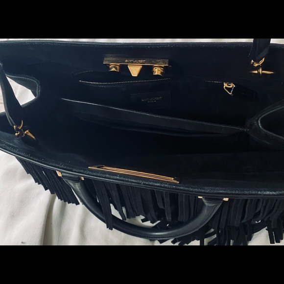 SAINT LAURENT ELEGANT BLACK Suede Layers of Fringes lined Beautifully with Gold - Picture 11 of 16